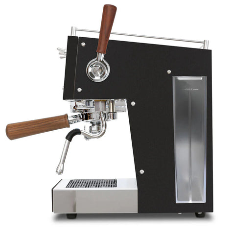Espresso machine with wooden handles on a white background