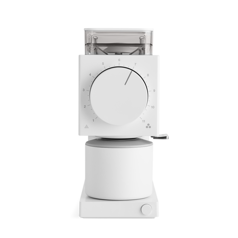White coffee grinder on a white background