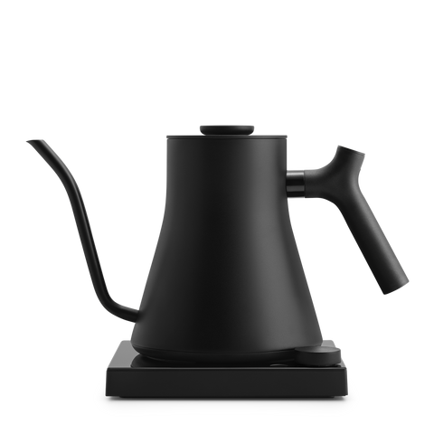 Black electric kettle on a white background