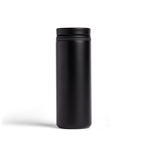 Black thermos bottle on a white background
