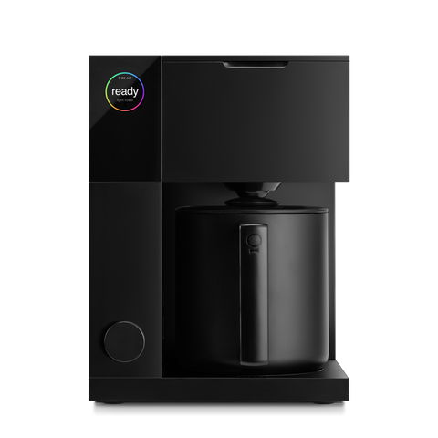 Fellow Aiden Black coffee maker with a digital display on a white background