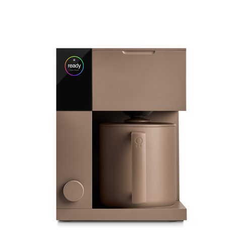 Fellow Aiden Brown coffee maker with a digital display on a white background