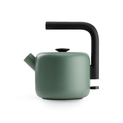 Clyde Electric Kettle Green teapot with a black handle on a white background