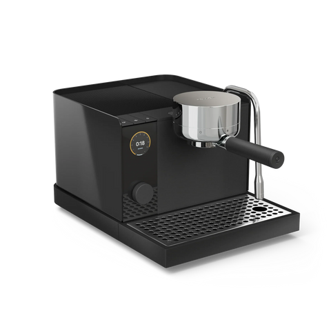 Black espresso machine on a white background