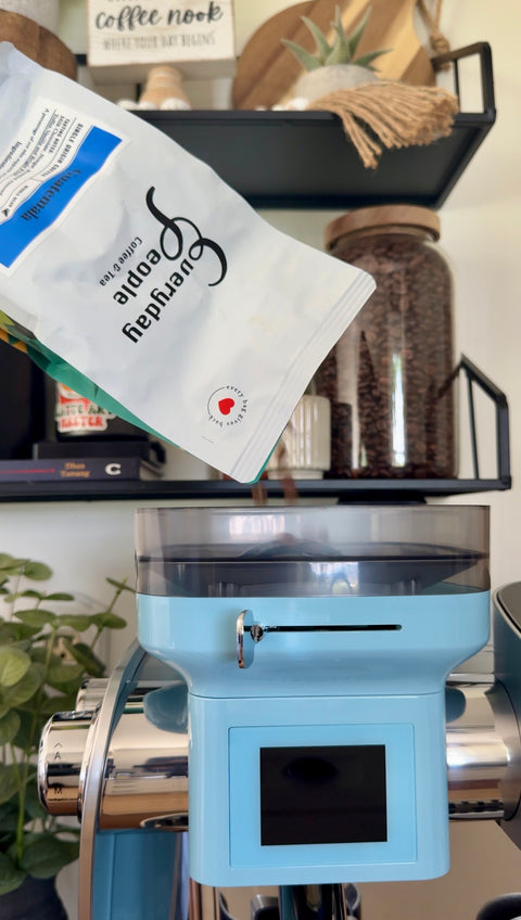 Blue La Seine X espresso machine with Everyday People Coffee Guatamala Coffee