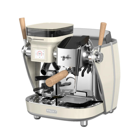 Maxim La Seine Cream-colored espresso machine with wooden handles on a white background