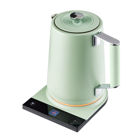 Green electric kettle on a white background