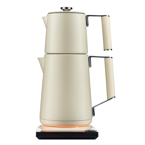 Beige electric kettle on a white background