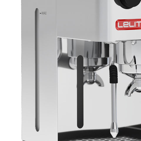 Close-up of a Leilit espresso machine on a white background