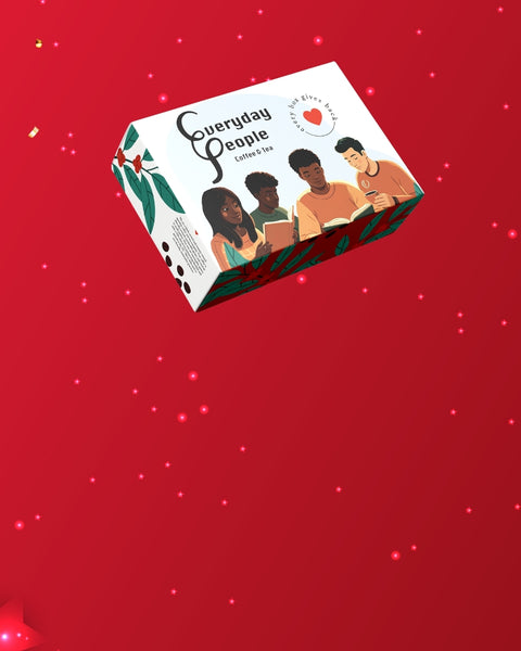 Box of 'Everyday People' coffee tea on a red background