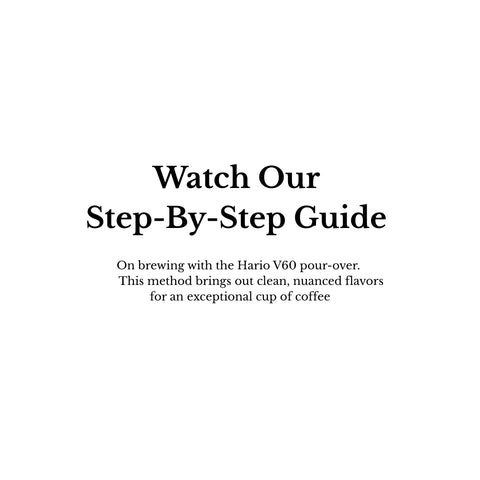 Text overlay on a white background promoting a step-by-step guide for brewing coffee with the Hario V60 pour-over method.