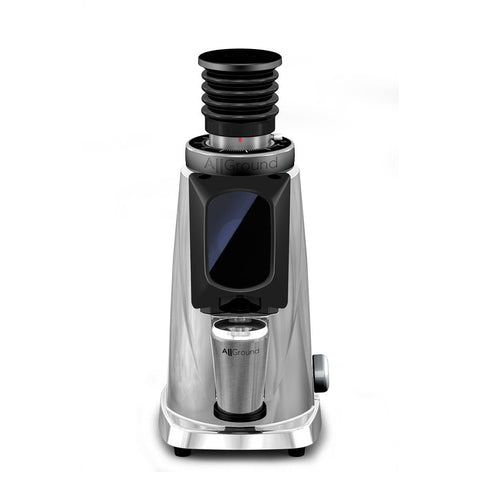 Allground ProBrew Grinder in Chrome w/ black on a white background