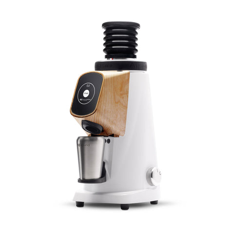AllGround ProBrew Filter Coffee Grinder - White w/ Wood side view