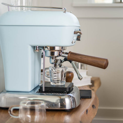 Ascaso Dream PID Automatic Home Espresso Machine - Kid Blue  on a wooden surface
