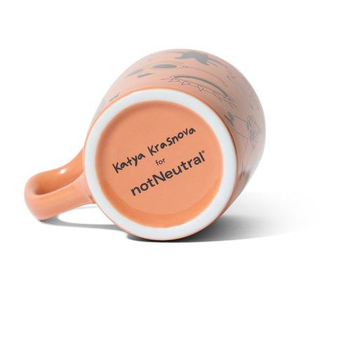 Ceramic mug with 'Katya Krasnova for notNeutral' branding on a white background