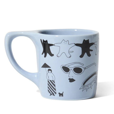 Katya Krasnova for notNeutral Light blue mug with black illustrations on a white background