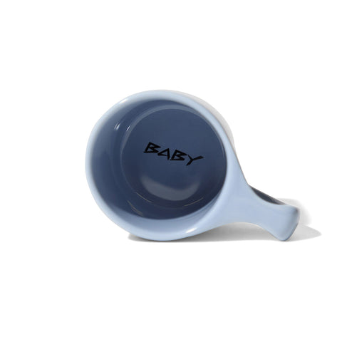 Light blue mug with 'BABY' printed on a white background
