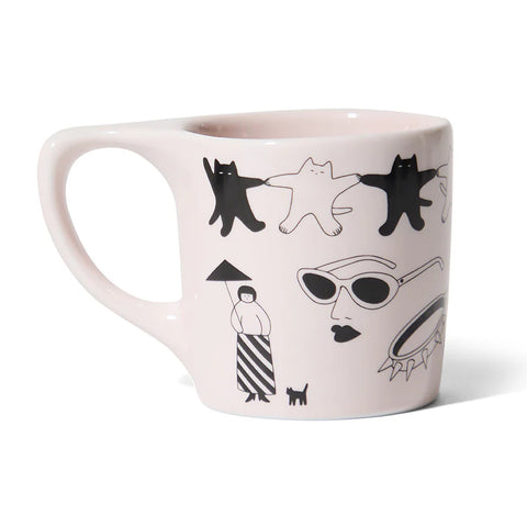 Katya Krasnova for notNeutral White mug with black and white illustrations on a white background