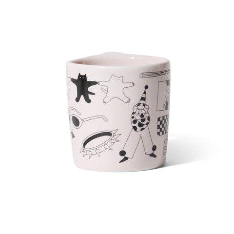 Katya Krasnova for notNeutral White mug with black and gray illustrations on a white background