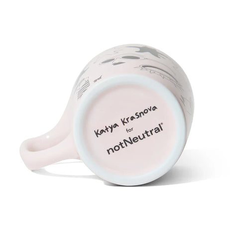 Katya Krasnova for notNeutral Pink mug with 'Katya Krasnova for notNeutral' text on a white background