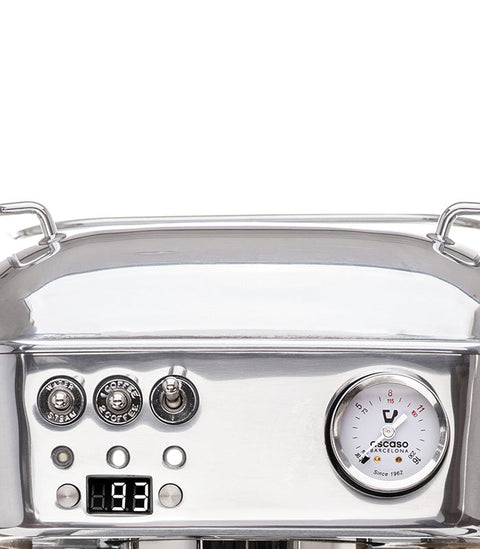 Ascaso Dream PID Automatic Home Espresso Machine - Aluminum with control knobs and digital display on a white background