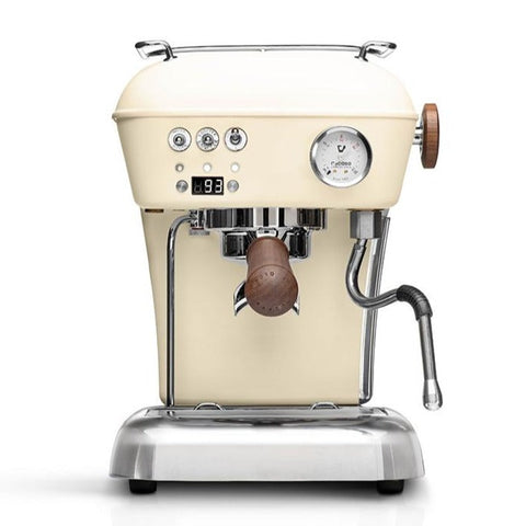 Ascaso Dream PID Automatic Home Espresso Machine - Sweet Cream espresso machine with wooden handle on a white background