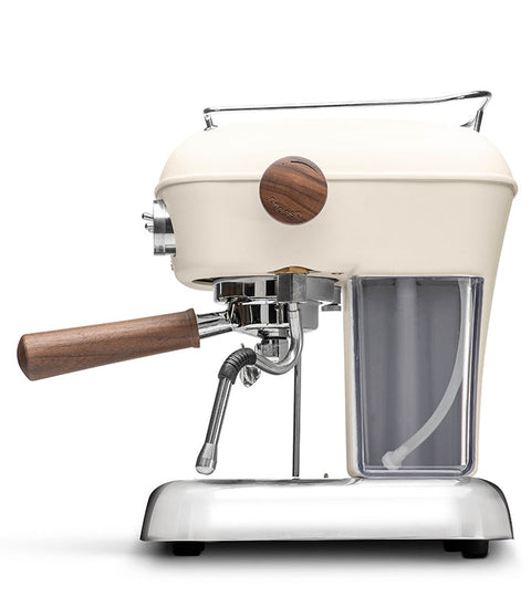 Ascaso Dream PID Automatic Home Espresso Machine - Sweet Cream with wooden handles on a white background