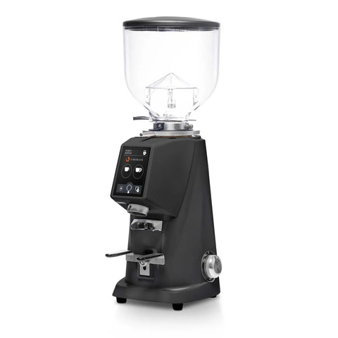 Fiorenzato F4 Evo On-Demand Espresso Grinder with clear container on a white background