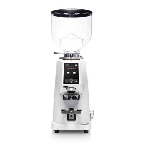 Fiorenzato F4 Evo On-Demand Espresso Grinder with clear top on a white background
