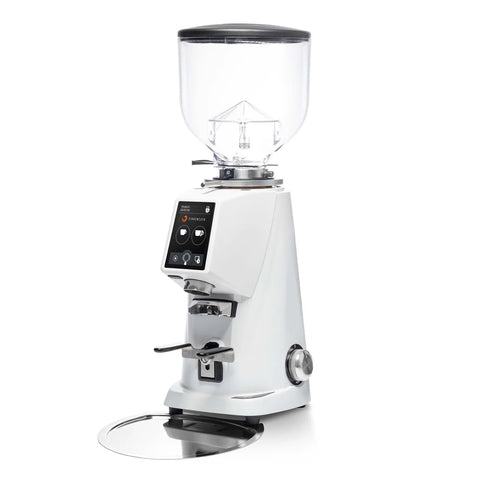 Fiorenzato F4 Evo On-Demand Espresso Grinder with clear top on a white background