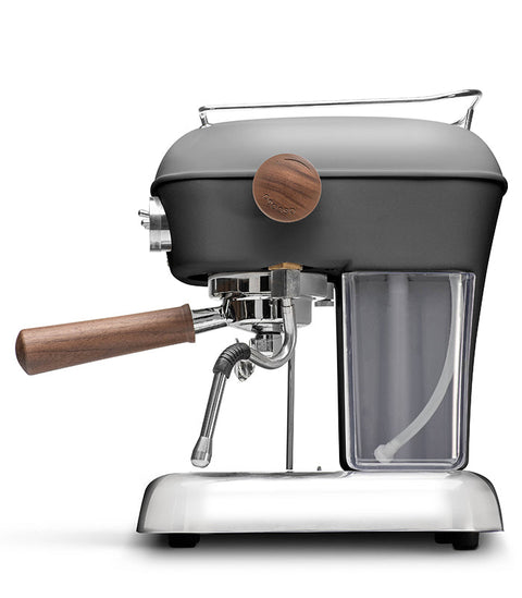 side view of Ascaso Dream PID Automatic Home Espresso Machine - Anthracite with wooden handles on a white background