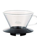 Kalita Wave 185 Glass Dripper  coffee filter with black base on a white background