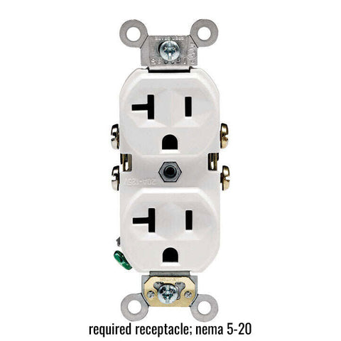 White electrical outlet with NEMA 5-20 rating on a white background