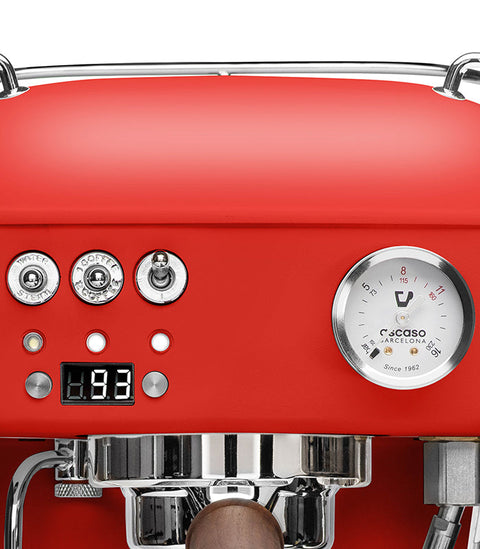 Ascaso Dream PID Automatic Home Espresso Machine - Love Red  with control panel and brand logo