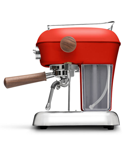 Ascaso Dream PID Automatic Home Espresso Machine - Love Red with wooden handle on a white background