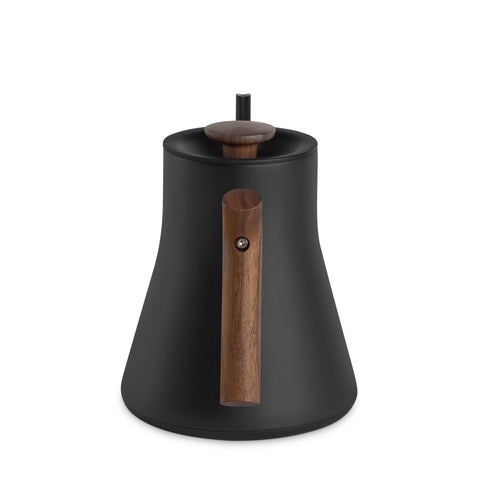 Fellow Stagg EKG Pro Electric Kettle - Matte Black w/ Walnut with wooden handle on a white background