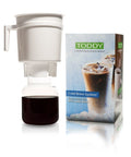 Toddy cold brew system with a box displaying the Toddy brand on a white background