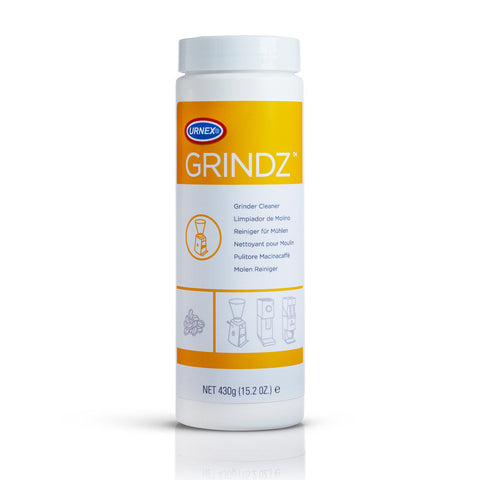 Urnex Grindz grinder cleaner container on a white background