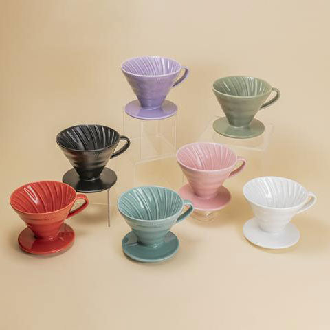 a collection of Hario V60 Ceramic Coffee Dripper 02  in multiple colors
