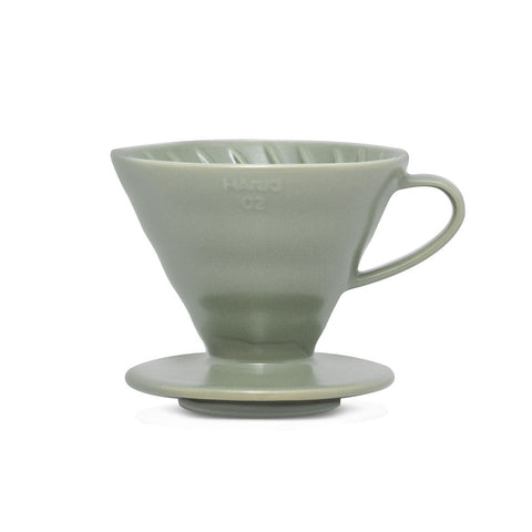 Hario V60 Ceramic Coffee Dripper 02 - Oil Green on a white background
