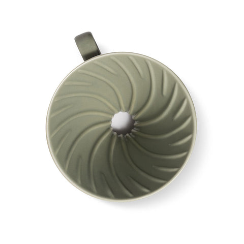 Hario V60 Ceramic Coffee Dripper 02 - Oil Green on a white background