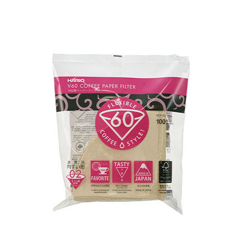 Hario V60 coffee paper filter packaging on a white background