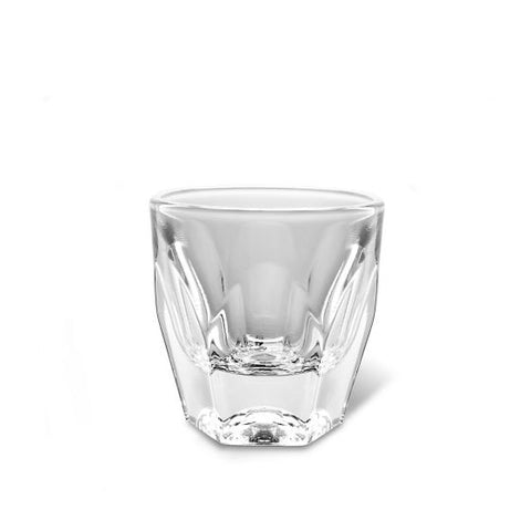Clear glass tumbler on a white background