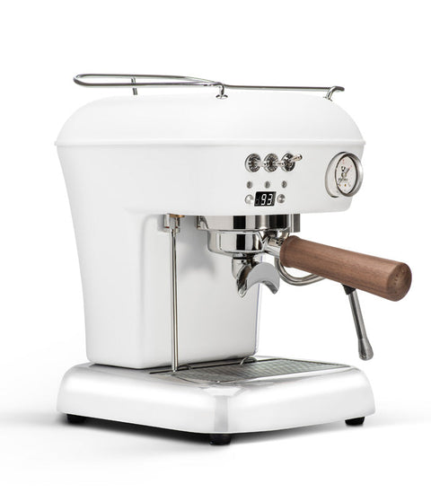 Ascaso Dream PID Automatic Home Espresso Machine - Cloud White with wooden handle on a white background