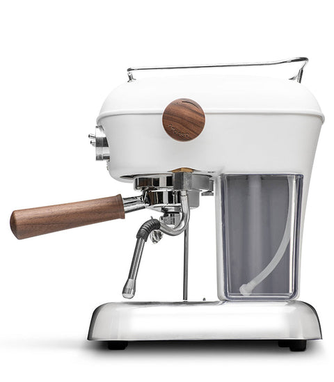 White Ascaso Dream PID Automatic Home Espresso Machine - Cloud White with wooden handles on a white background