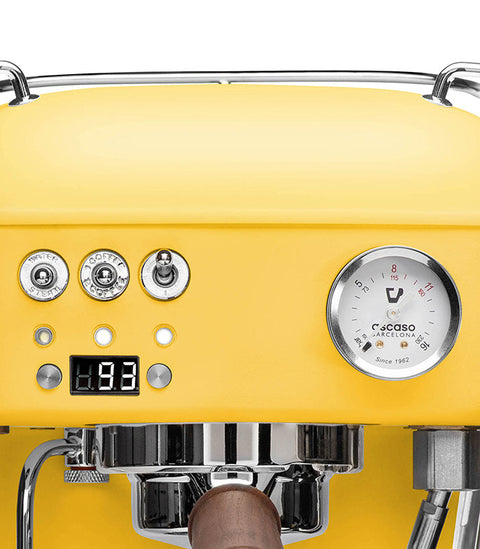 Ascaso Dream PID Automatic Home Espresso Machine - Sun Yellow with control panel and brand logo on a white background